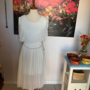 Ya Los Angeles White Midi with sheer Overlay Dress